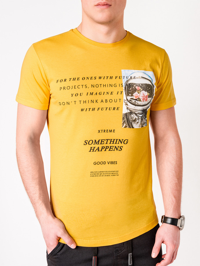 T-shirt męski z nadrukiem - żółty S929