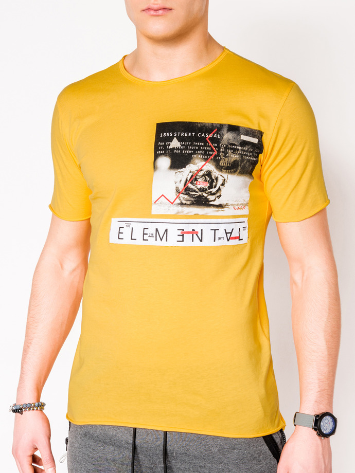 T-shirt męski z nadrukiem - żółty S985