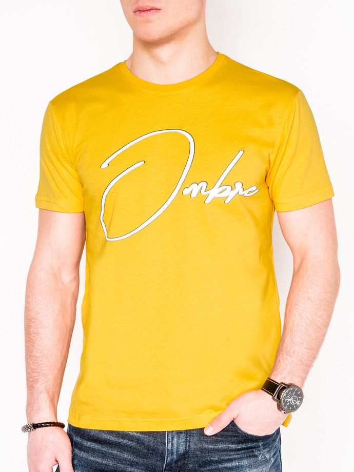 T-shirt męski z nadrukiem - żółty S989