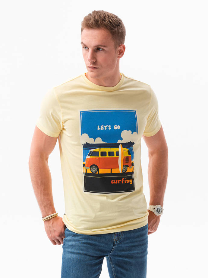 T-shirt męski z nadrukiem - żółty V-8B S1434